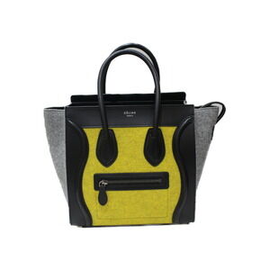 CELINE Luggage Shopper bag handbag yellow gray black leather felt Classic
